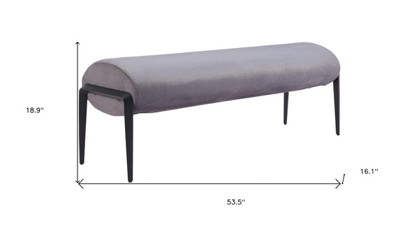 Homeroots 54" Gray And Black Velvet Upholstered Bench - Stylish Storage Solution For Hallways And Entrances   602316
