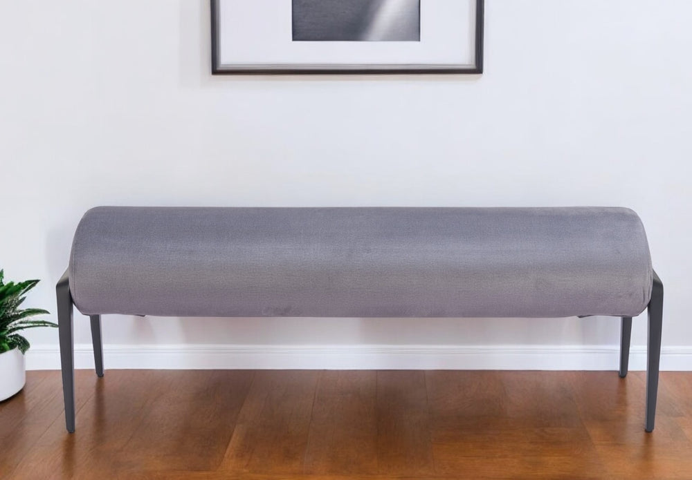 Homeroots 54" Gray And Black Velvet Upholstered Bench - Stylish Storage Solution For Hallways And Entrances   602316