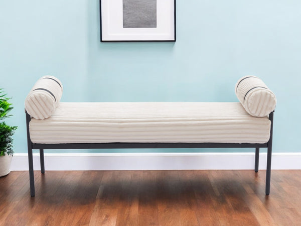 Homeroots 55" Cream And Black Striped Faux Fur Bench - Stylish Comfort For Entryways And Hallways, Versatile Design   602318