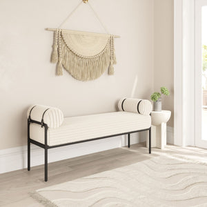 Homeroots 55" Cream And Black Striped Faux Fur Bench - Stylish Comfort For Entryways And Hallways, Versatile Design   602318