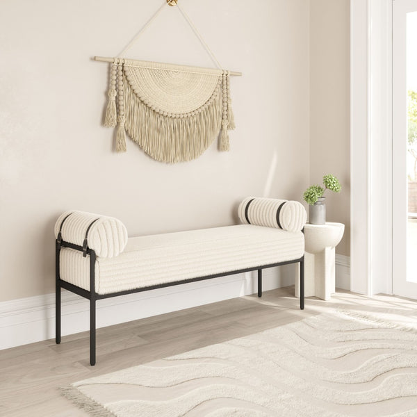 Homeroots 55" Cream And Black Striped Faux Fur Bench - Stylish Comfort For Entryways And Hallways, Versatile Design   602318