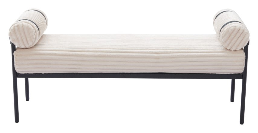 Homeroots 55" Cream And Black Striped Faux Fur Bench - Stylish Comfort For Entryways And Hallways, Versatile Design   602318