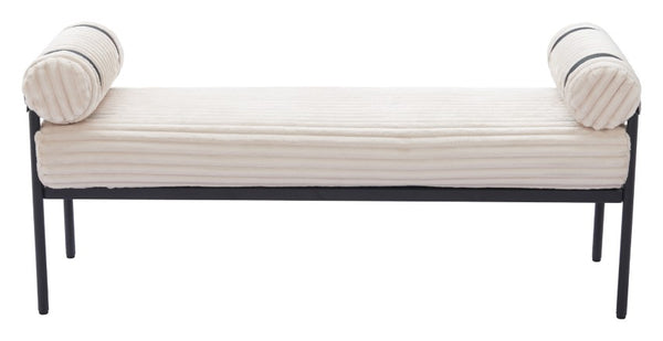 Homeroots 55" Cream And Black Striped Faux Fur Bench - Stylish Comfort For Entryways And Hallways, Versatile Design   602318