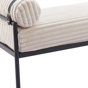 Homeroots 55" Cream And Black Striped Faux Fur Bench - Stylish Comfort For Entryways And Hallways, Versatile Design   602318