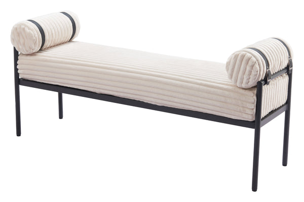 Homeroots 55" Cream And Black Striped Faux Fur Bench - Stylish Comfort For Entryways And Hallways, Versatile Design   602318