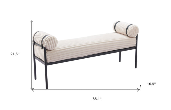 Homeroots 55" Cream And Black Striped Faux Fur Bench - Stylish Comfort For Entryways And Hallways, Versatile Design   602318