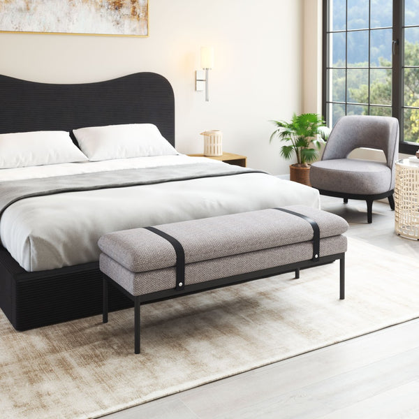 Homeroots 47" Gray And Black Fabric Upholstered Bench - Stylish Storage Solution For Entryway Or Hallway Decor   602319