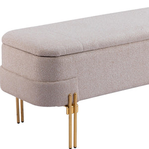Homeroots 46" Beige And Gold Boucle Storage Bench With Flip Top - Stylish Seating And Hidden Storage Solution   602322