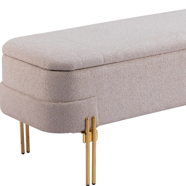 Homeroots 46" Beige And Gold Boucle Storage Bench With Flip Top - Stylish Seating And Hidden Storage Solution   602322