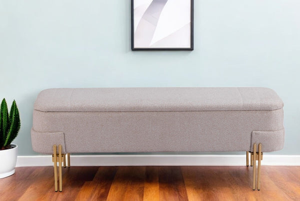 Homeroots 46" Beige And Gold Boucle Storage Bench With Flip Top - Stylish Seating And Hidden Storage Solution   602322