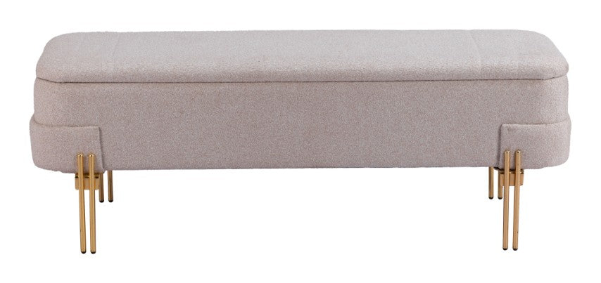 Homeroots 46" Beige And Gold Boucle Storage Bench With Flip Top - Stylish Seating And Hidden Storage Solution   602322