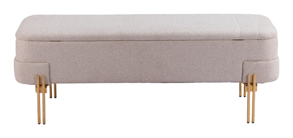 Homeroots 46" Beige And Gold Boucle Storage Bench With Flip Top - Stylish Seating And Hidden Storage Solution   602322