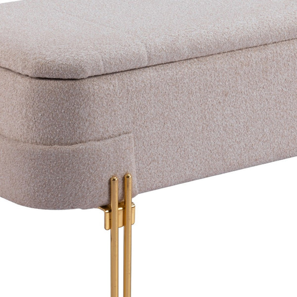 Homeroots 46" Beige And Gold Boucle Storage Bench With Flip Top - Stylish Seating And Hidden Storage Solution   602322