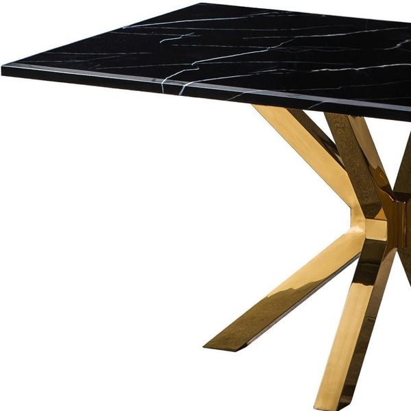 HomeRoots 63" Black and Gold Marble Dining Table with Metal Cross Legs - Stylish Centerpiece for Any Space 602325