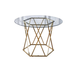 HomeRoots 48" Clear Glass & Gold Metal Round Dining Table - Modern Trestle Design, Seats 4, Stylish Elegance 602326