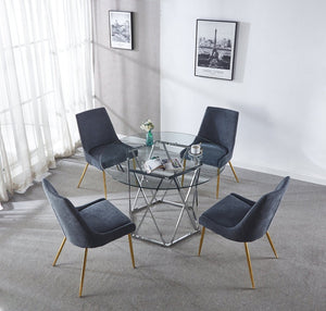 HomeRoots 48" Modern Clear Glass Round Dining Table with Silver Metal Trestle Base for Stylish Spaces 602327