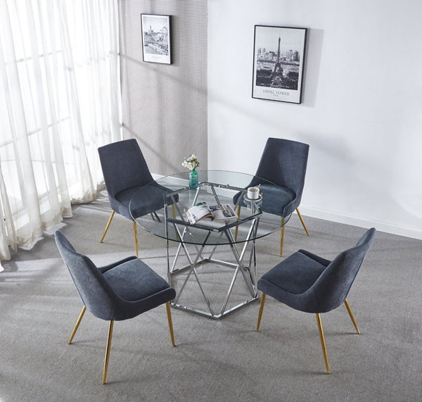 HomeRoots 48" Modern Clear Glass Round Dining Table with Silver Metal Trestle Base for Stylish Spaces 602327