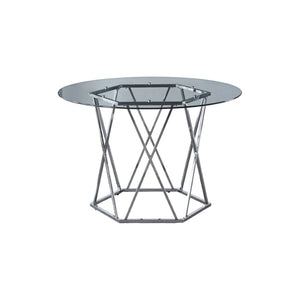 HomeRoots 48" Modern Clear Glass Round Dining Table with Silver Metal Trestle Base for Stylish Spaces 602327