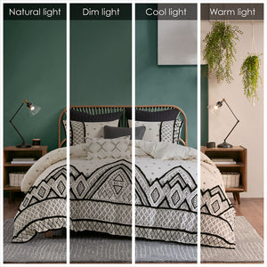 JLA Home INK+IVY - 3 Flax-Cotton Duvet Cover Set with Black Diamond Print, Chenille Trim, Breathable Modern-Boho Texture 92 L x 104 W x 0.13H II12-1111