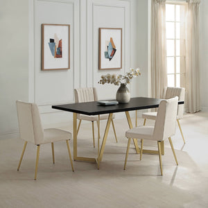 HomeRoots 63" Black and Gold Solid Wood Dining Table with Metal Trestle Base - Modern Design for Any Space 602331