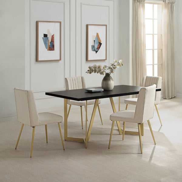 HomeRoots 63" Black and Gold Solid Wood Dining Table with Metal Trestle Base - Modern Design for Any Space 602331
