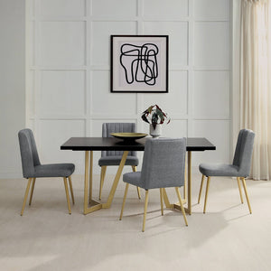 HomeRoots 63" Black and Gold Solid Wood Dining Table with Metal Trestle Base - Modern Design for Any Space 602331