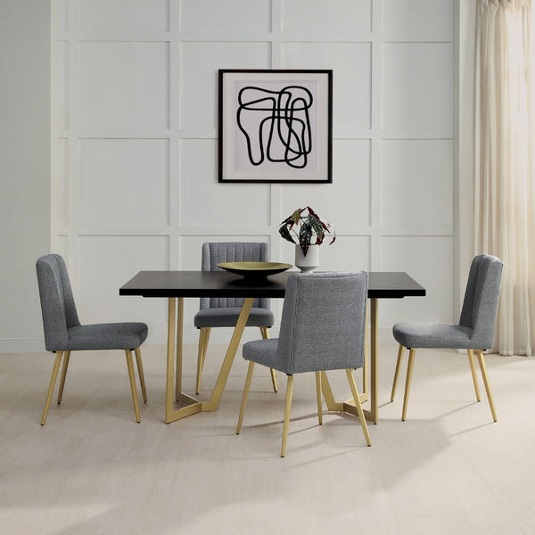 HomeRoots 63" Black and Gold Solid Wood Dining Table with Metal Trestle Base - Modern Design for Any Space 602331