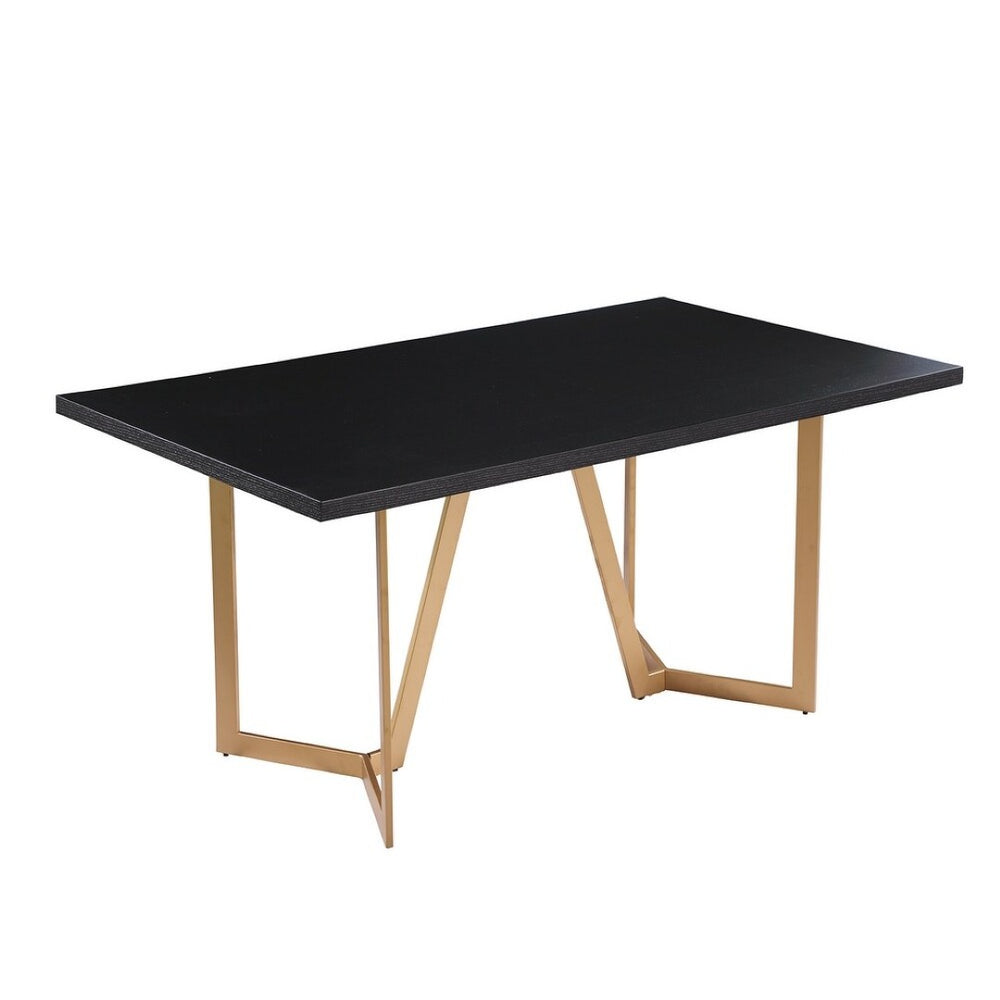 HomeRoots 63" Black and Gold Solid Wood Dining Table with Metal Trestle Base - Modern Design for Any Space 602331
