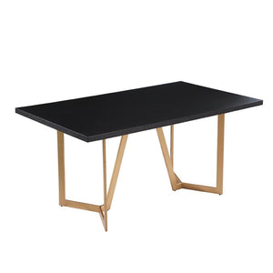 HomeRoots 63" Black and Gold Solid Wood Dining Table with Metal Trestle Base - Modern Design for Any Space 602331