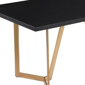 HomeRoots 63" Black and Gold Solid Wood Dining Table with Metal Trestle Base - Modern Design for Any Space 602331
