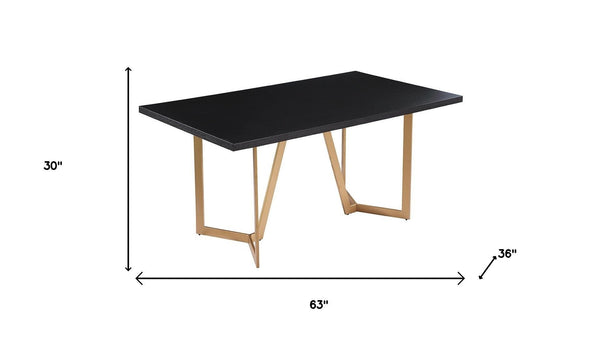 HomeRoots 63" Black and Gold Solid Wood Dining Table with Metal Trestle Base - Modern Design for Any Space 602331