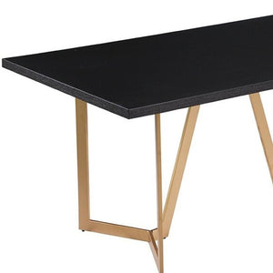 HomeRoots 63" Black and Gold Solid Wood Dining Table with Metal Trestle Base - Modern Design for Any Space 602331