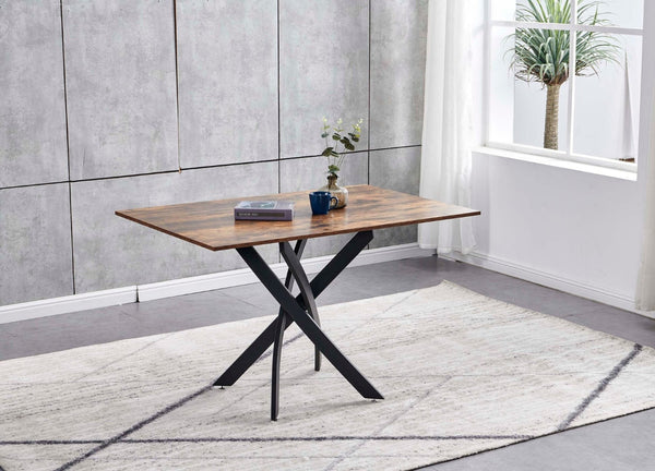 HomeRoots 47" Rustic Two-Tone Dining Table with Industrial Metal Cross Legs - Perfect for Small Spaces! 602332