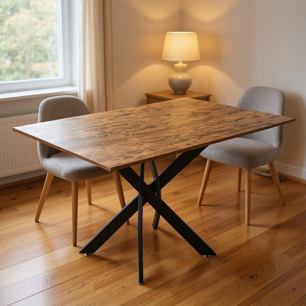 HomeRoots 47" Rustic Two-Tone Dining Table with Industrial Metal Cross Legs - Perfect for Small Spaces! 602332