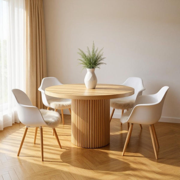 HomeRoots 48" Natural Wood Round Pedestal Dining Table - Stylish, Versatile Design for Modern Spaces & Gatherings 602333