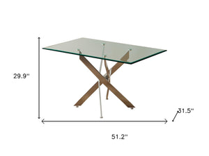HomeRoots 51" Clear Glass Dining Table with Silver Metal Trestle Base – Modern Elegance for Six Seats 602334