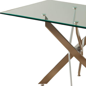 HomeRoots 51" Clear Glass Dining Table with Silver Metal Trestle Base – Modern Elegance for Six Seats 602334