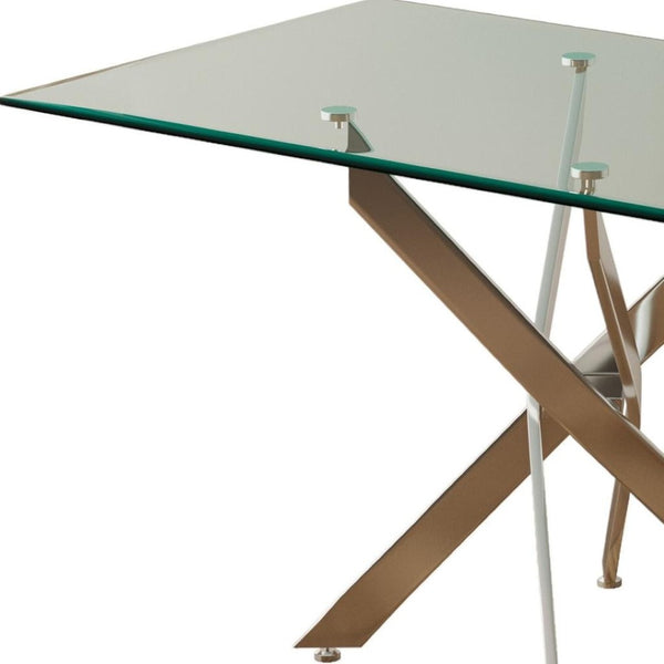 HomeRoots 51" Clear Glass Dining Table with Silver Metal Trestle Base – Modern Elegance for Six Seats 602334