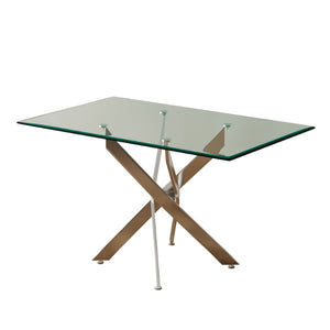 HomeRoots 51" Clear Glass Dining Table with Silver Metal Trestle Base – Modern Elegance for Six Seats 602334