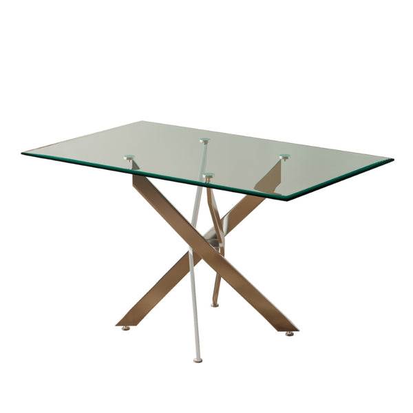 HomeRoots 51" Clear Glass Dining Table with Silver Metal Trestle Base – Modern Elegance for Six Seats 602334