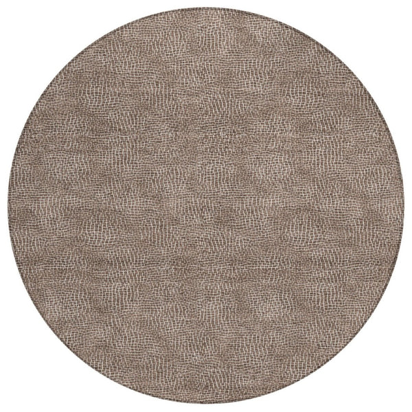 HomeRoots 5' Geometric Brown and Ivory Washable Area Rug for Indoor and Outdoor Use – Stylish and Durable Décor 8' Round 602349