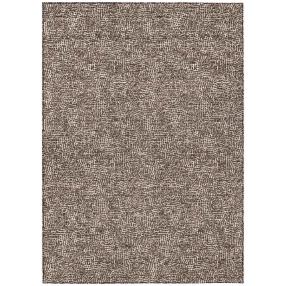 HomeRoots 5' Geometric Brown and Ivory Washable Area Rug for Indoor and Outdoor Use – Stylish and Durable Décor 8' X 10' 602350