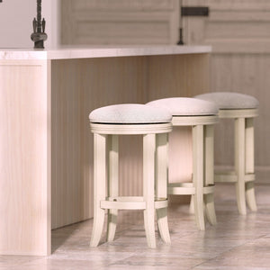 English Elm 26in. Backless Swivel Counterstool Solid Wood Farmhouse Seat Distressed Finish Kitchen Grey+Ivory B2751P436424