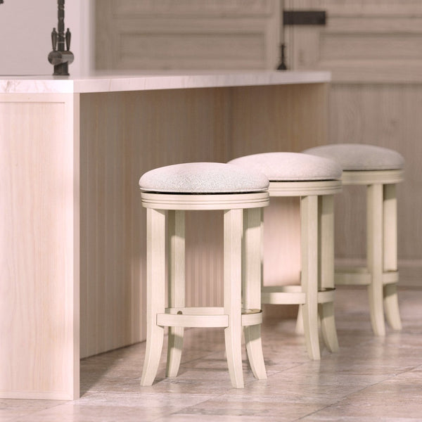 English Elm 26in. Backless Swivel Counterstool Solid Wood Farmhouse Seat Distressed Finish Kitchen Grey+Ivory B2751P436424