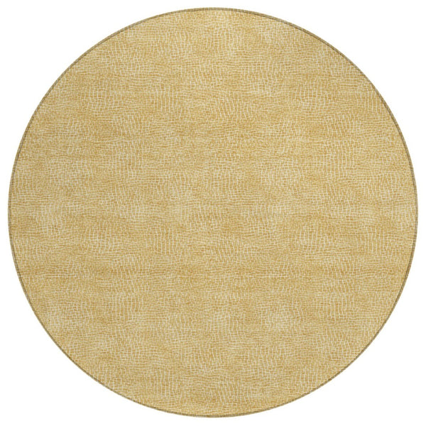 HomeRoots 5' Gold and Ivory Geometric Area Rug - Stylish, Washable, Durable for Indoor and Outdoor Spaces 8' Round 602373