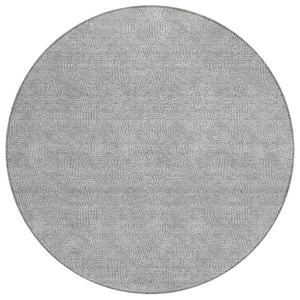 HomeRoots 5' Gray and Ivory Geometric Area Rug – Washable, Durable, Stylish for Indoor and Outdoor Spaces 8' Round 602379