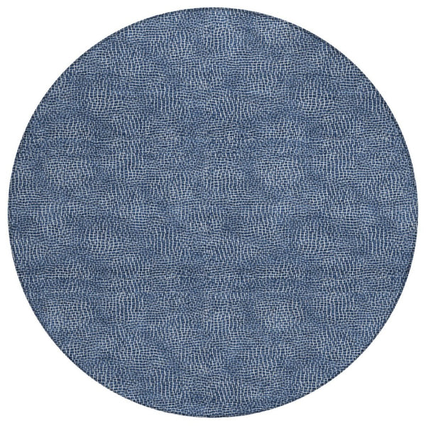 HomeRoots 5' Navy Blue and Ivory Geometric Area Rug – Durable, Washable, Perfect for Indoor and Outdoor Spaces 8' Round 602385