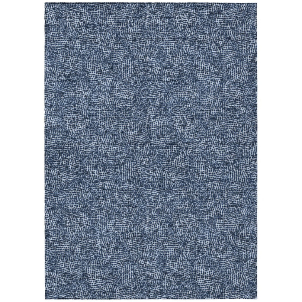 HomeRoots 5' Navy Blue and Ivory Geometric Area Rug – Durable, Washable, Perfect for Indoor and Outdoor Spaces 8' X 10' 602386