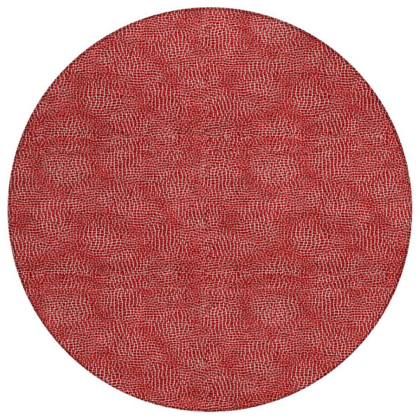 HomeRoots 5' Red and Ivory Geometric Area Rug – Stylish, Washable Design for Indoor and Outdoor Spaces 8' Round 602391