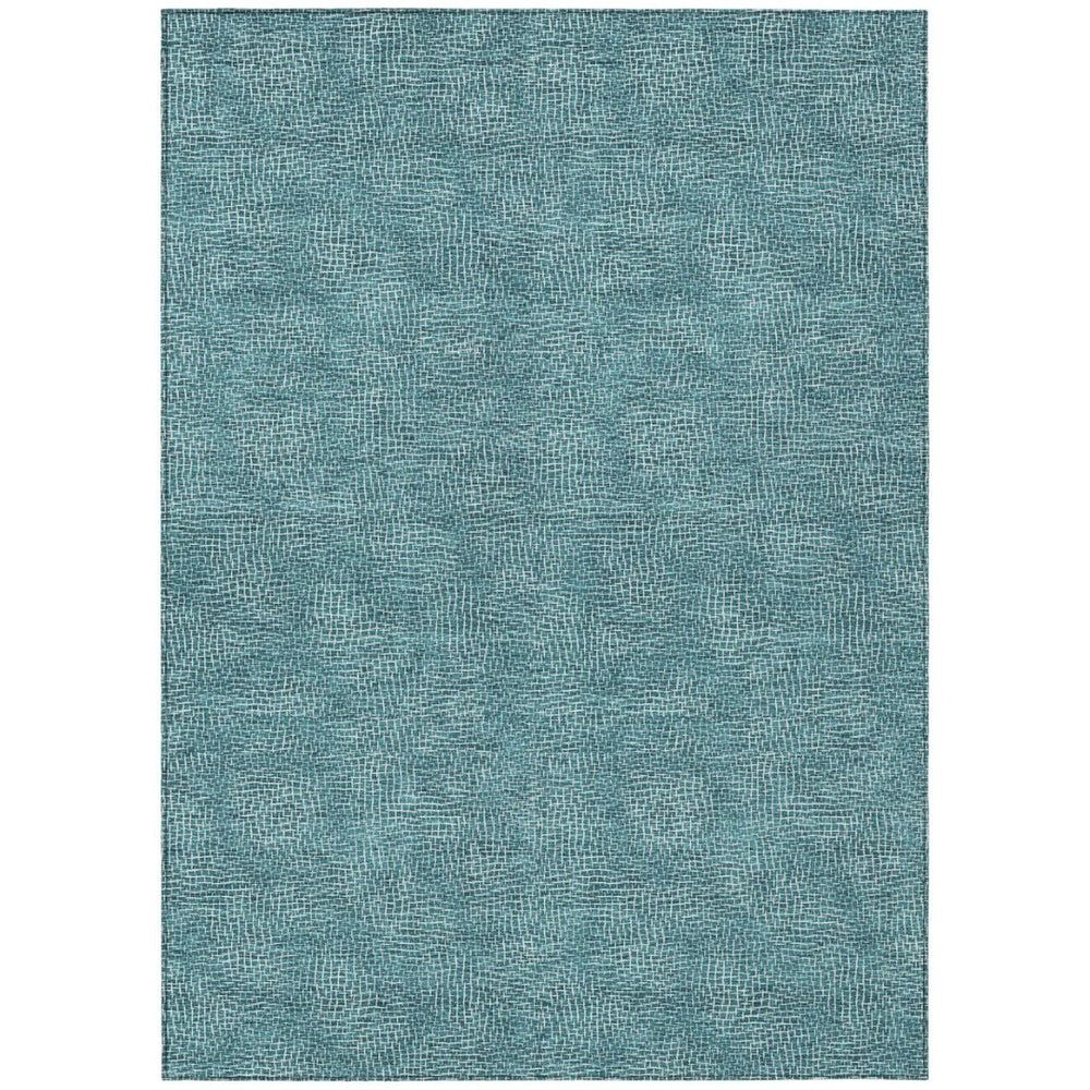 HomeRoots 5' Teal Blue and Ivory Geometric Area Rug – Stylish, Durable, Washable for Indoor and Outdoor Spaces 5' X 8' 602396